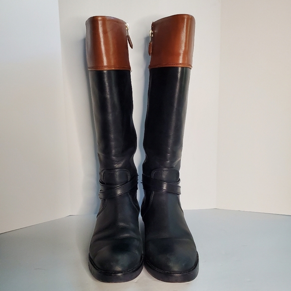 COACH Elm Knee High Riding Leather Boot Black/Saddle Size 7.5 - Picture 2 of 11